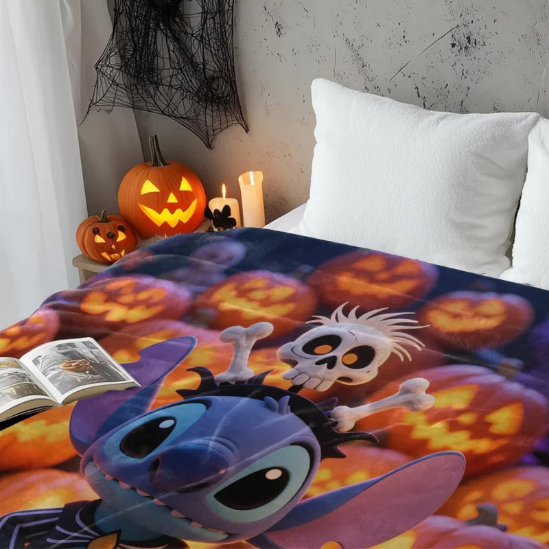 Halloween Stitch Flannel Blanket, Cartoon Multifunctional Throw Blanket, Home Outdoor Leisure Blanket, Comfortable Light Gift