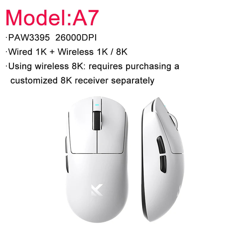 MCHOSE A7 / A7 Pro / A7 Ultra Gaming Mouse Three Mode Bluetooth Wireless E-sports Lightweight Mice PAW3395 / PAW3950 8K For PC