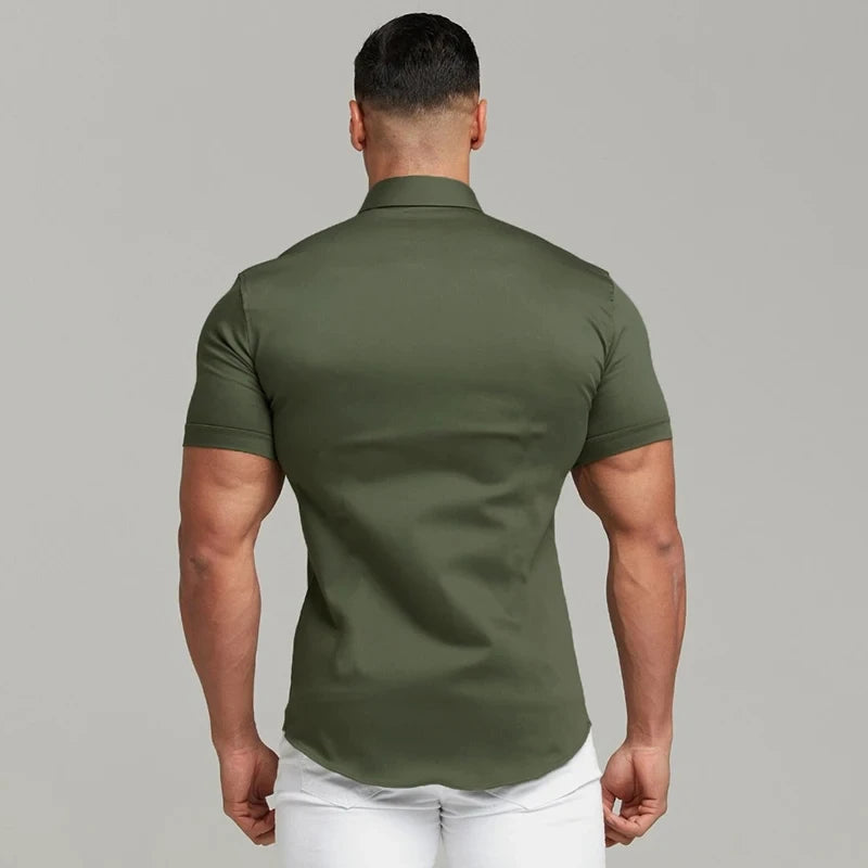 2025 Summer Men's Casual Formal Single-breasted Shirt Fashion Loose Classic Slim Short Sleeve Solid Color Fashionable Shirt