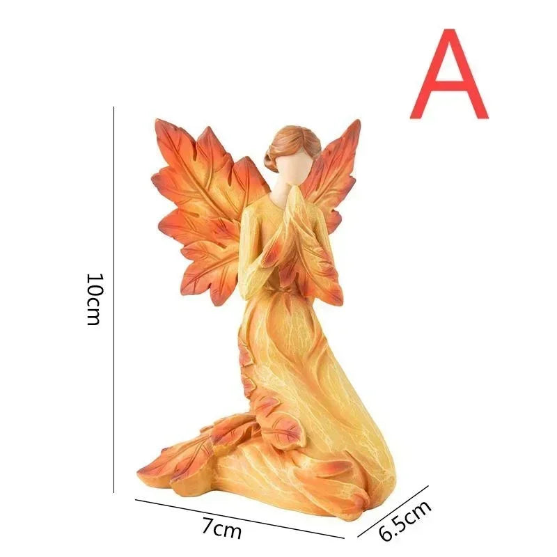 Autumn Maple Leaf Angel Wings Angel Statue Desktop Ornaments Creative Resin Sculpture Suitable for Garden Home Office Decoration