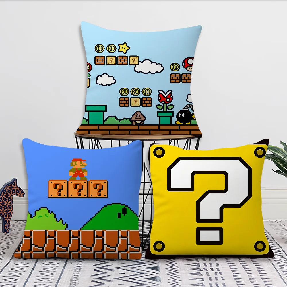 fanart Square soft Comfortable Super Pillow Case Cute for Sofa Living Room Home office face Pixel Decor Protective Cover M-Mario