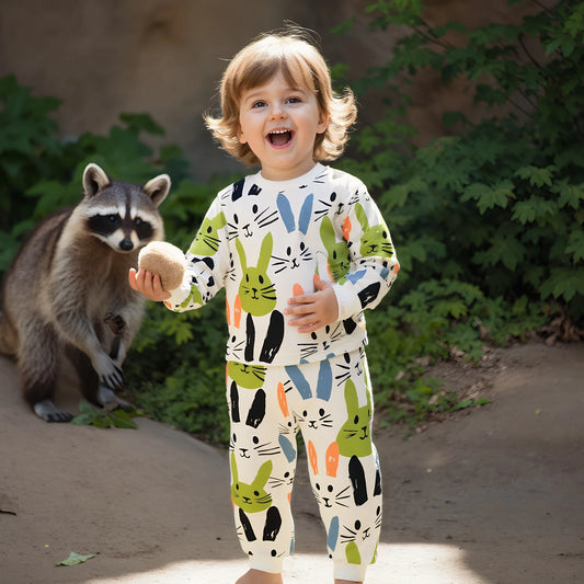 Baby Little Kids Clothing Sets Long Sleeve Tops + Long Pants Infants Bunny 2Pcs Unisex