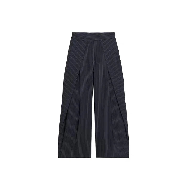 Fashion Chic Irregular Striped Long Pants For Women High Waist Loose Trouser 2025 Autumn Winter Fashion Female Daily Casual Pant