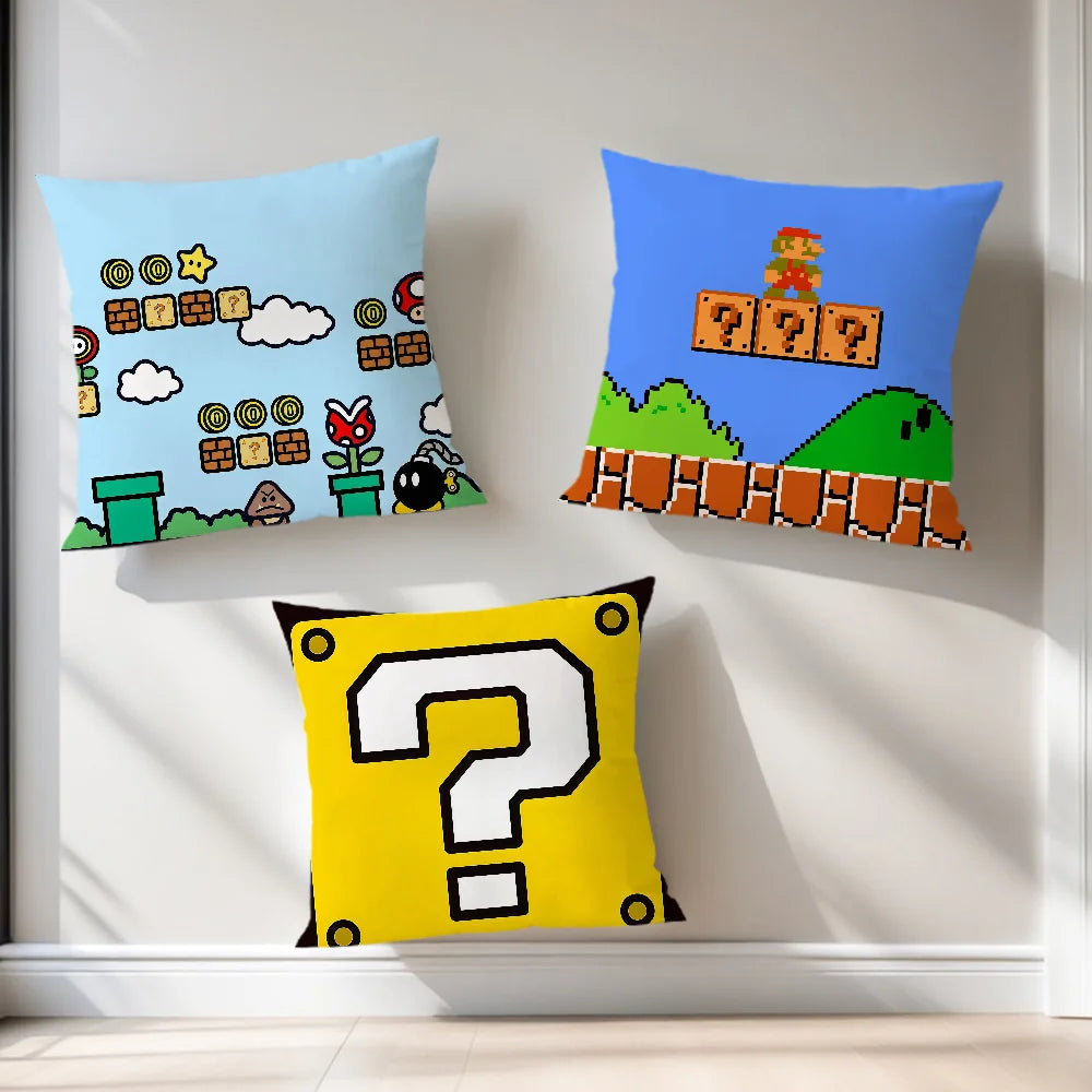 fanart Square soft Comfortable Super Pillow Case Cute for Sofa Living Room Home office face Pixel Decor Protective Cover M-Mario
