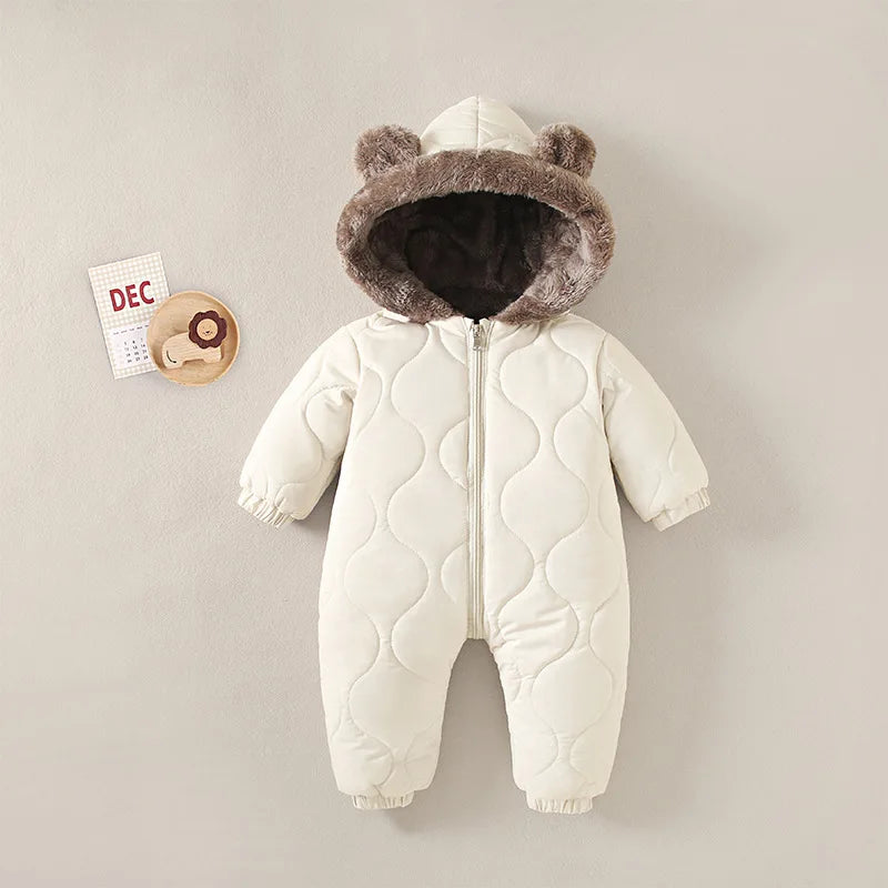 KLFLGD0-3 years old winter baby outdoor clothing fur lining warm toddler girl boy jumpsuit cartoon plus velvet baby jumpsuit