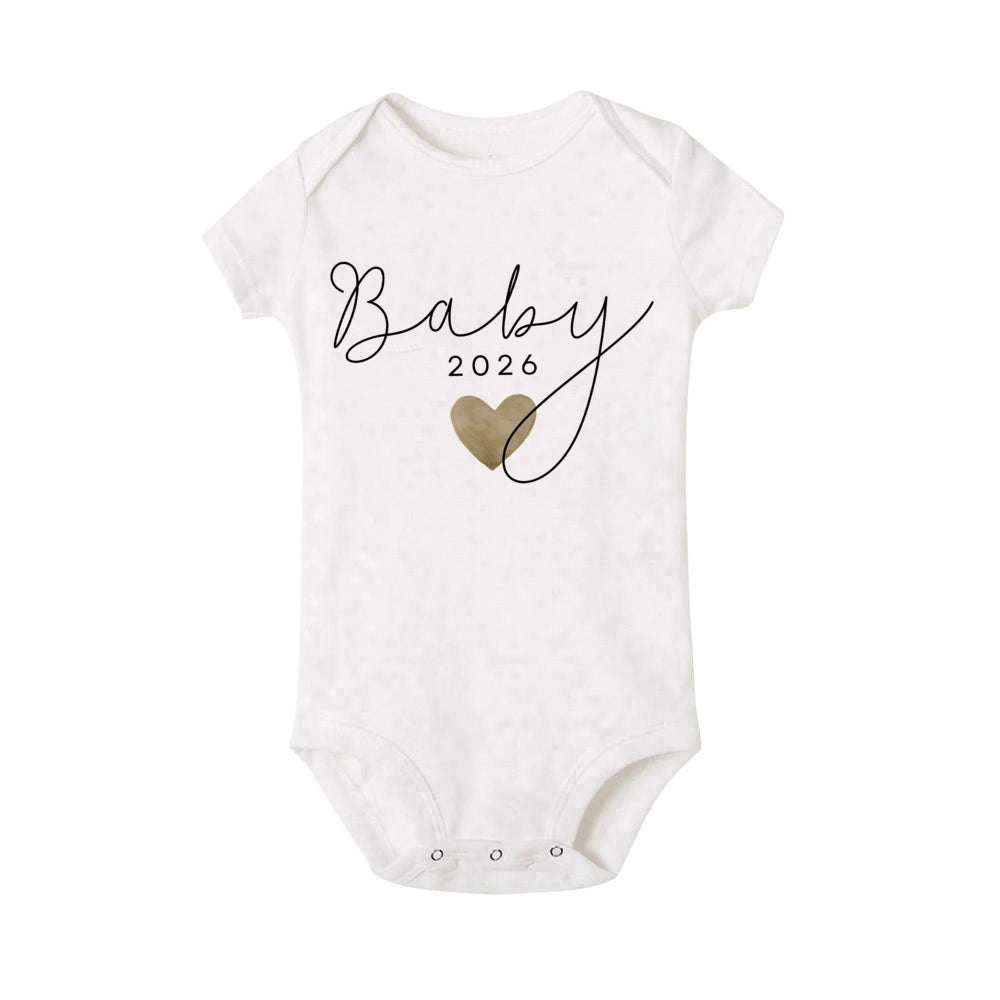 Baby 2026 Pregnancy Announcement Newborn Baby Bodysuits Summer Boys Girls Romper Jumpsuit Clothes Outfit