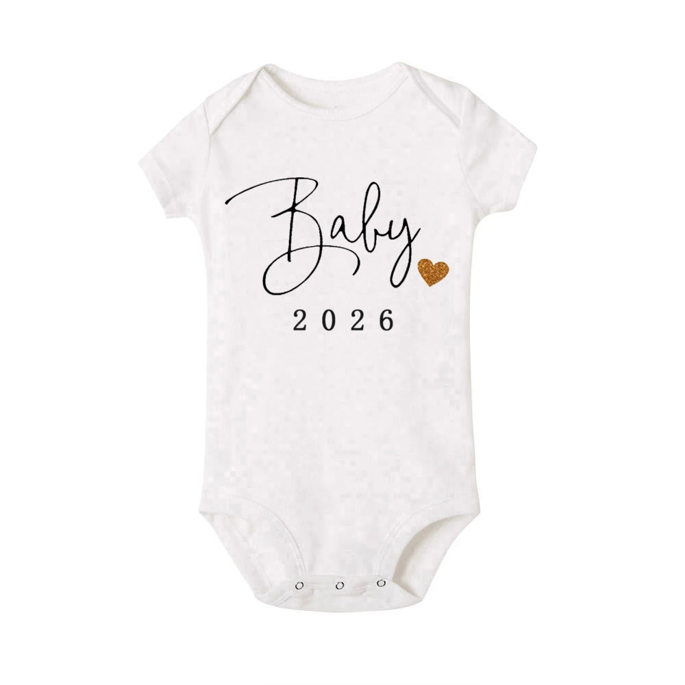 Baby 2026 Pregnancy Announcement Newborn Baby Bodysuits Summer Boys Girls Romper Jumpsuit Clothes Outfit