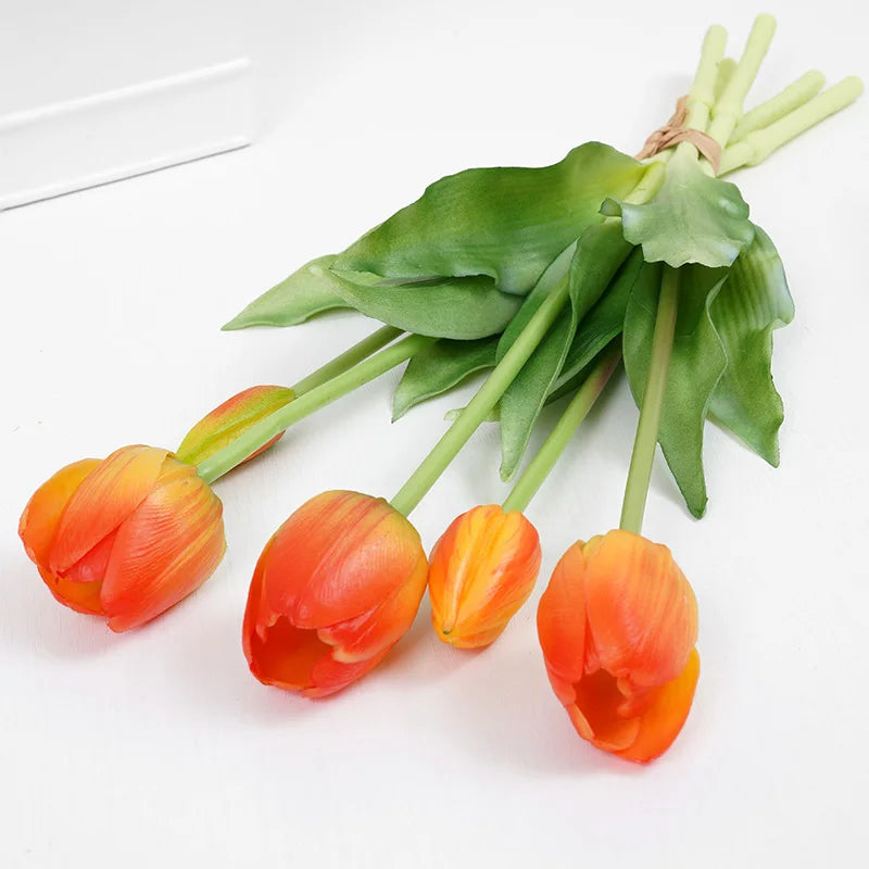 5pcs Tulips Artificial Flowers Luxury Silicone Real touch Tulip Bouquet Home Room Living Room Wedding Decora flores artificiales