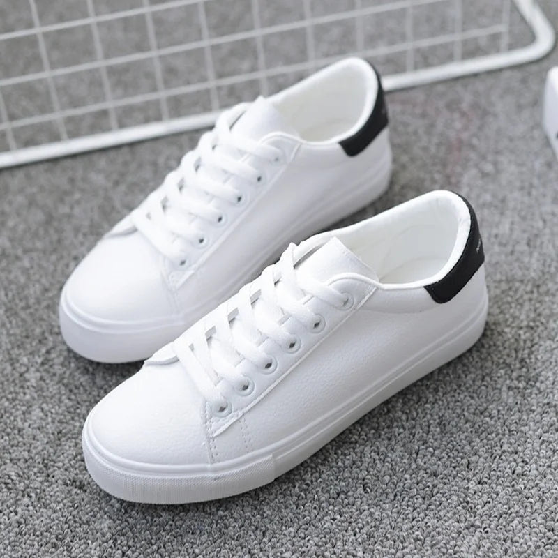 Women Sneakers 2023 Fashion Breathble Vulcanized Shoes Pu Leather Platform Shoes White Lace Up Casual Shoes Zapatos Mujer