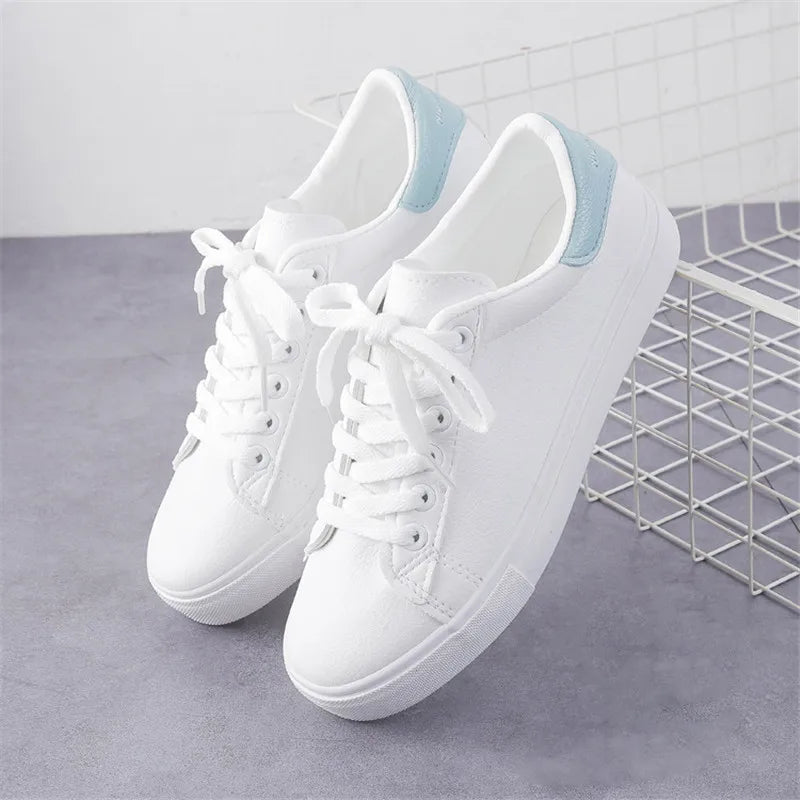 Women Sneakers 2023 Fashion Breathble Vulcanized Shoes Pu Leather Platform Shoes White Lace Up Casual Shoes Zapatos Mujer