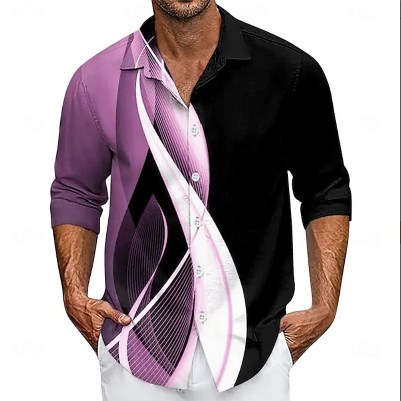 Geometric Marble Abstract Art Men's Shirt Long Sleeve Fashion Casual Holiday Flip Button Shirt 3D Printing