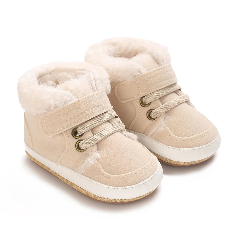 HAIZHIW Winter Baby Boy Girl High Tops Sneakers Rubber Anti-Slip Sole Fleece for Warmth Infant Newborn First Walking Crib Shoes