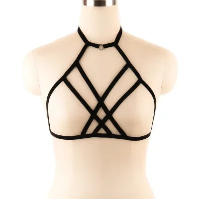XT8Sexy Black Body Harness Bondage Breast Sex Toy For Womern Erotic Lingerie Belts Elastic Strappy Tops Caged Bras@XT6！