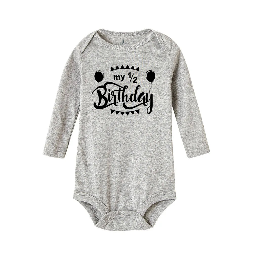 Baby Bodysuit It Is My Half Birthday Letters Print White Child 1/2 Birthday Party Outfit Clothes Baby Infant Shower Wear Gifts