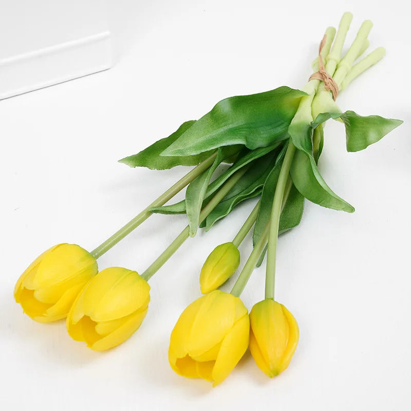 5pcs Tulips Artificial Flowers Luxury Silicone Real touch Tulip Bouquet Home Room Living Room Wedding Decora flores artificiales