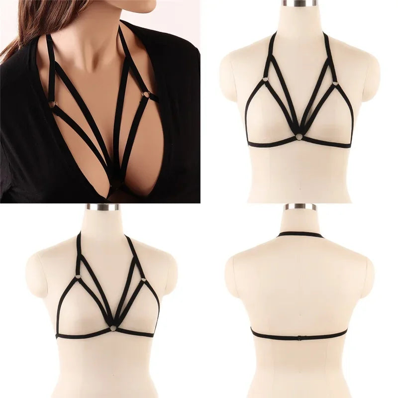 XT8Sexy Black Body Harness Bondage Breast Sex Toy For Womern Erotic Lingerie Belts Elastic Strappy Tops Caged Bras@XT6！