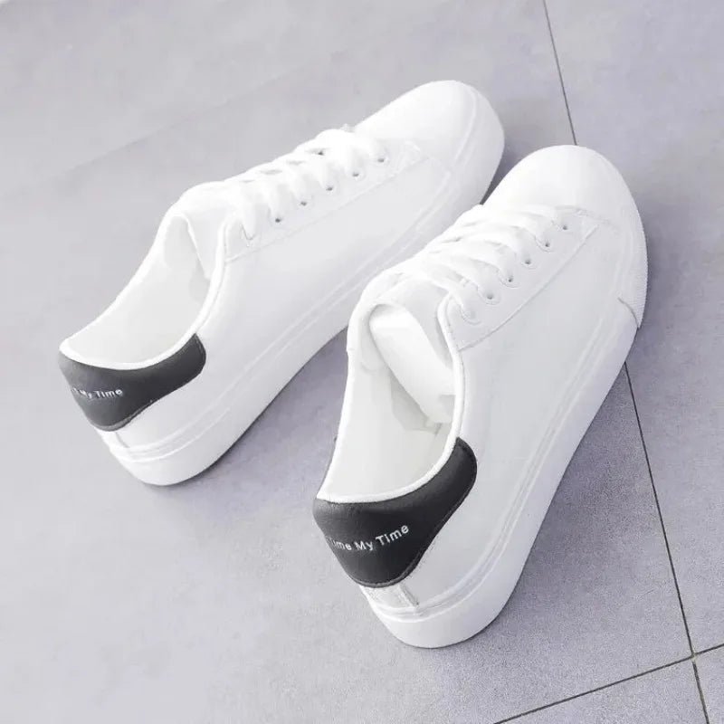 Girls Spring Autumn Versatile White Sports Board Shoes Students Flat Soft Soled Sneaker Girls Front Lacing Solid Color Low Top