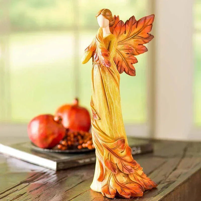 Autumn Maple Leaf Angel Wings Angel Statue Desktop Ornaments Creative Resin Sculpture Suitable for Garden Home Office Decoration