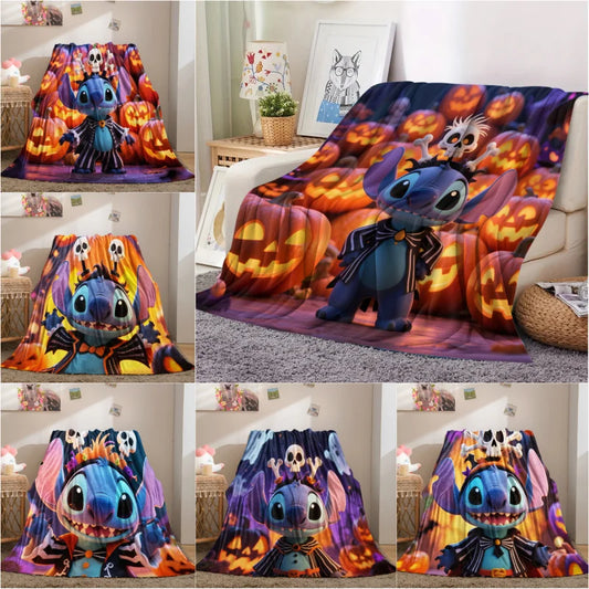 Halloween Stitch Flannel Blanket, Cartoon Multifunctional Throw Blanket, Home Outdoor Leisure Blanket, Comfortable Light Gift