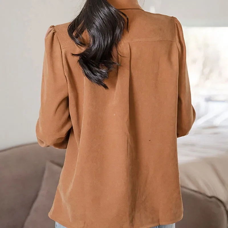 New Winter Casual Shirts Long Sleeve Turn Down Collar Womern Shirt  Adding Velvet and Thickening Blouses Womens Tops Blusa D187