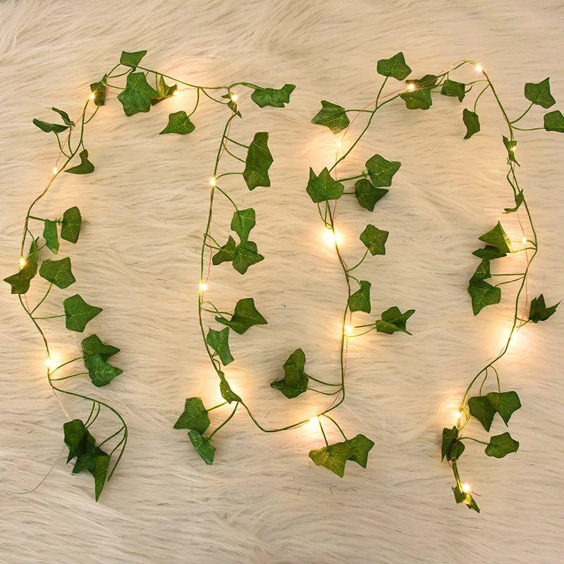2/5/10M Silk Leaves Fake Creeper Green Leaf Ivy Vine LED String Lights for Home Wedding Party Hanging Garland Artificial Plants