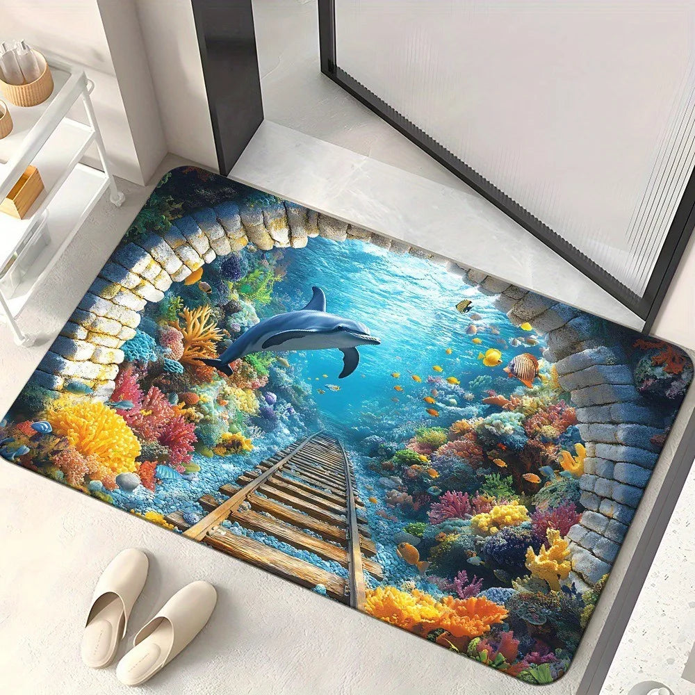 VIKAMA Summer Carpet Entrance Door 3D Visual Ocean Floor Mat Bathroom And Toilet Door Mat Personalized Mat Home Decoration