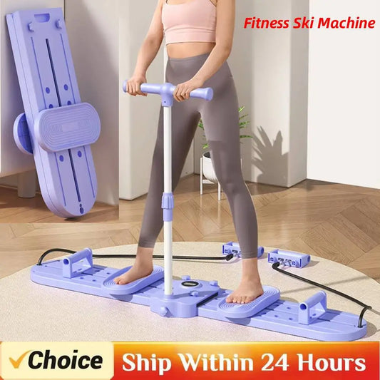Fitness Ski Machine With Handle& Pull Rope Foldable Simulated Ski Trainer Pelvic Floor Muscle Strengthener For Full Body Workout