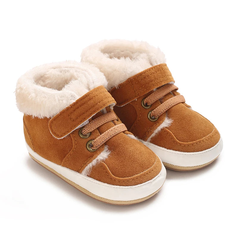 HAIZHIW Winter Baby Boy Girl High Tops Sneakers Rubber Anti-Slip Sole Fleece for Warmth Infant Newborn First Walking Crib Shoes