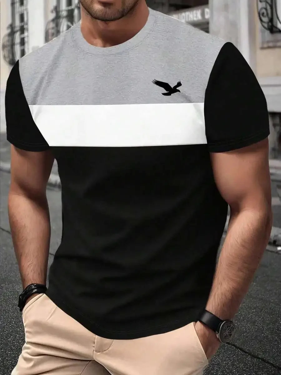 Summer Men's T-Shirt Outdoor Trendy Street Short Sleeve Top Striped Printed Plaid Style Plus Size Loose Men's Clothing  Fashion