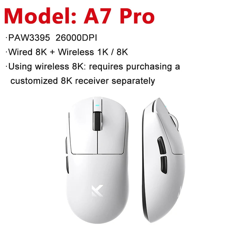 MCHOSE A7 / A7 Pro / A7 Ultra Gaming Mouse Three Mode Bluetooth Wireless E-sports Lightweight Mice PAW3395 / PAW3950 8K For PC