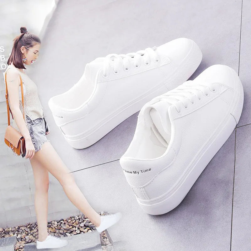 Women Sneakers 2023 Fashion Breathble Vulcanized Shoes Pu Leather Platform Shoes White Lace Up Casual Shoes Zapatos Mujer