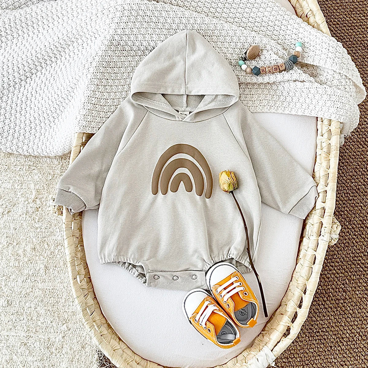 Autumn Newborn Baby Rompers Infant Kids Cotton Long Sleeve Rainbow Hoodie Romper  Boy Girls Jumpsuits Baby Clothes 0-24M