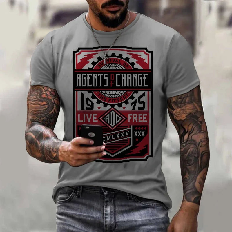 2025 Summer New O Neck Short Sleeve Graphic T-Shirt Casual Versatile Trendy Fashion Oversized T-Shirt Men Clothing