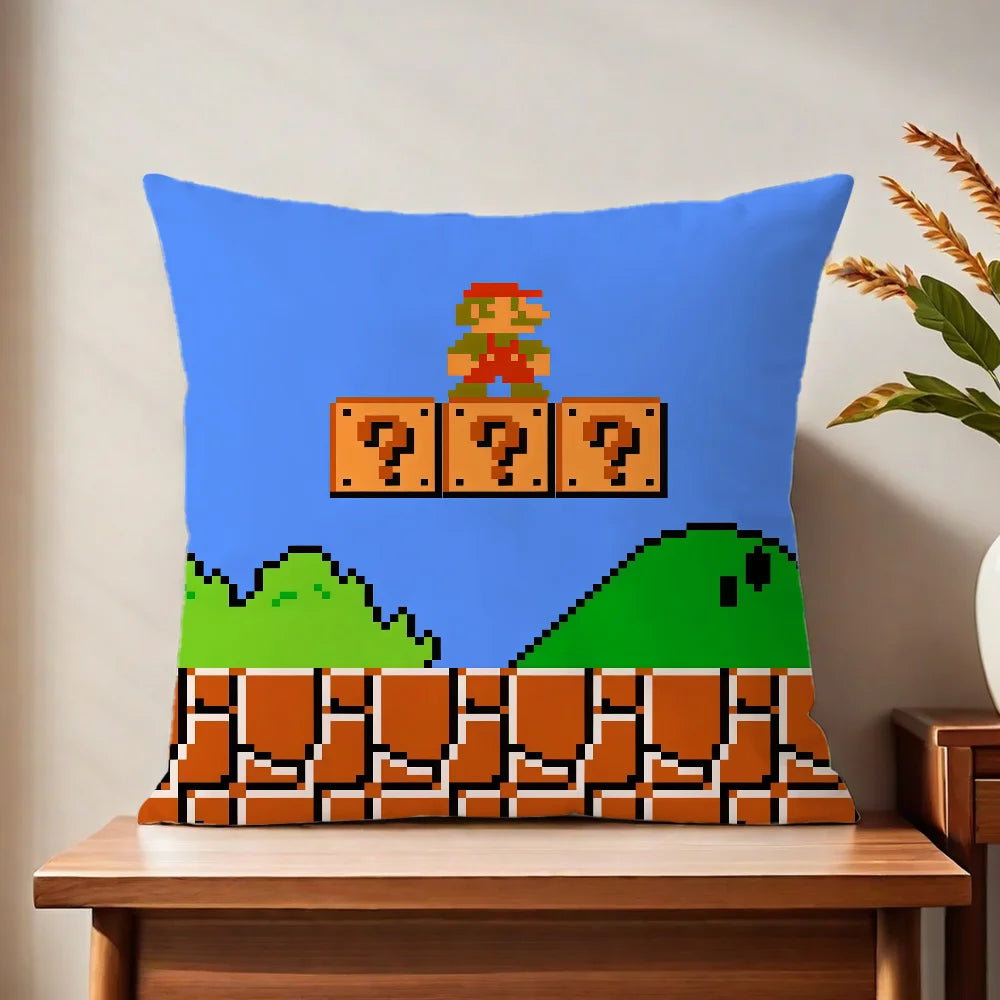 fanart Square soft Comfortable Super Pillow Case Cute for Sofa Living Room Home office face Pixel Decor Protective Cover M-Mario