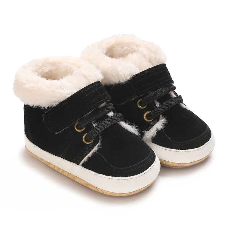 HAIZHIW Winter Baby Boy Girl High Tops Sneakers Rubber Anti-Slip Sole Fleece for Warmth Infant Newborn First Walking Crib Shoes