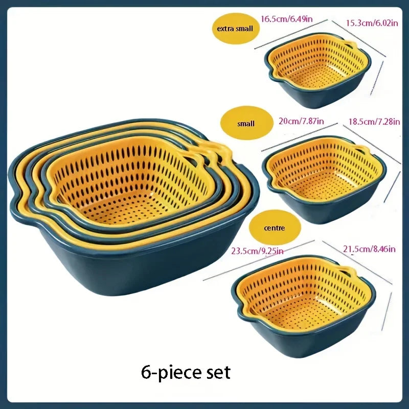 Colander, Double Layer Drain Basket, Plastic Strainer Basket, Reusable Washing Basket, Household Colander For Kitchen, Fruits