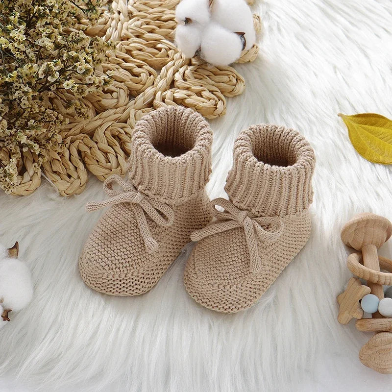 Baby Shoes Cotton Knit Newborn Girl Boy Boots Fashion Solid Infant Socks Toddler Slip-On Bed First Shoes Handmade 0-18M Footwear