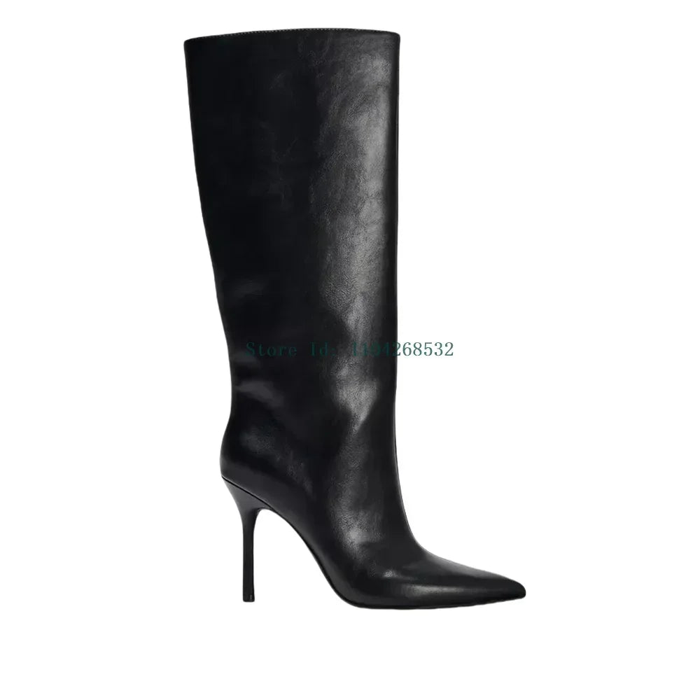 Genuine Leathet Soouchy Boots Pointed Toe Stiletto Solid Slip On Zipper Knee High New Arrivals Sexy Fashion Lady Womern Boots