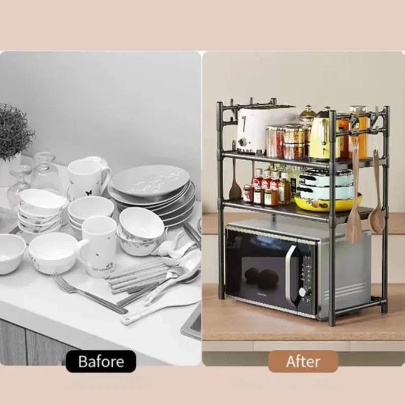 Multi-Layer Microwave Rack 3-Tier Adjustable Height Space Saving Organizer Smart Storage For EU Kitchen Countertop BPA-Free