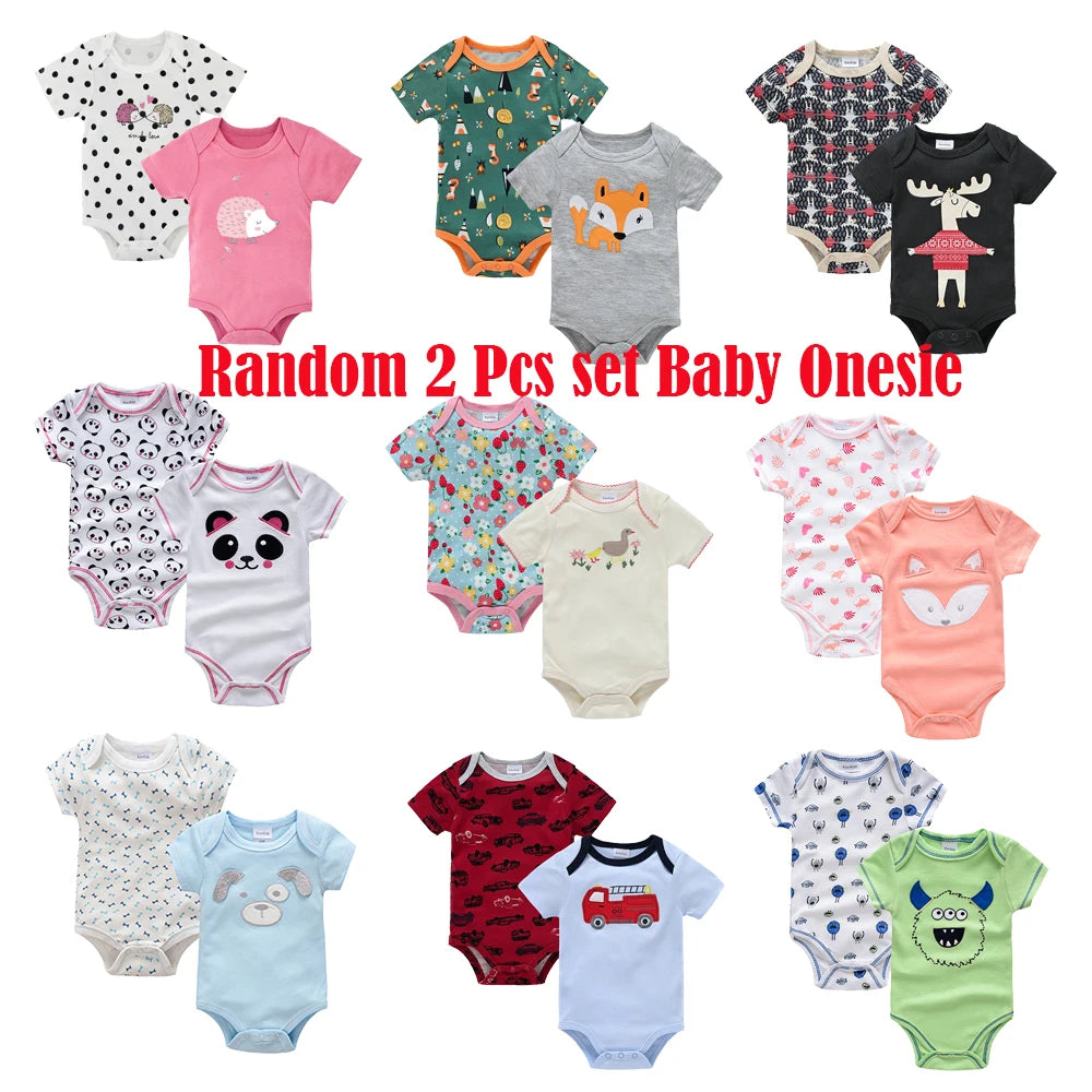 Kavkas Baby Cotton Onesie Random 2 Pieces Set Design Baby Newborn Bodysuit Randomly Given Kids Rompers Short Sleeve Clothes
