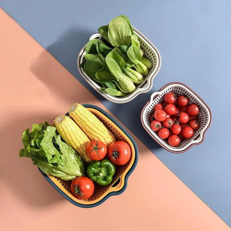 Colander, Double Layer Drain Basket, Plastic Strainer Basket, Reusable Washing Basket, Household Colander For Kitchen, Fruits