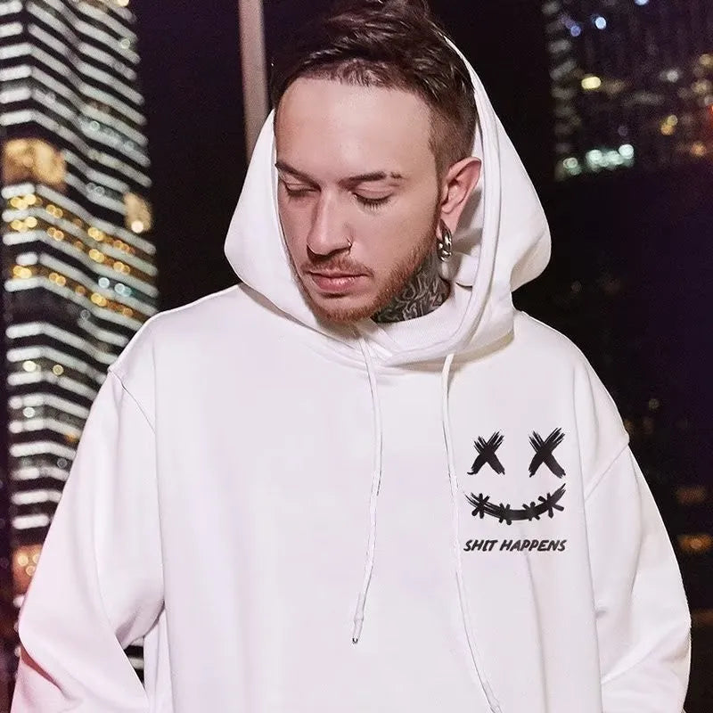 M-8XL Men Oversized Pullover Hoodie Fashion Loose American Trendy Hip Hop Emoji Marshmello Print Long Sleeve Couple Clothes