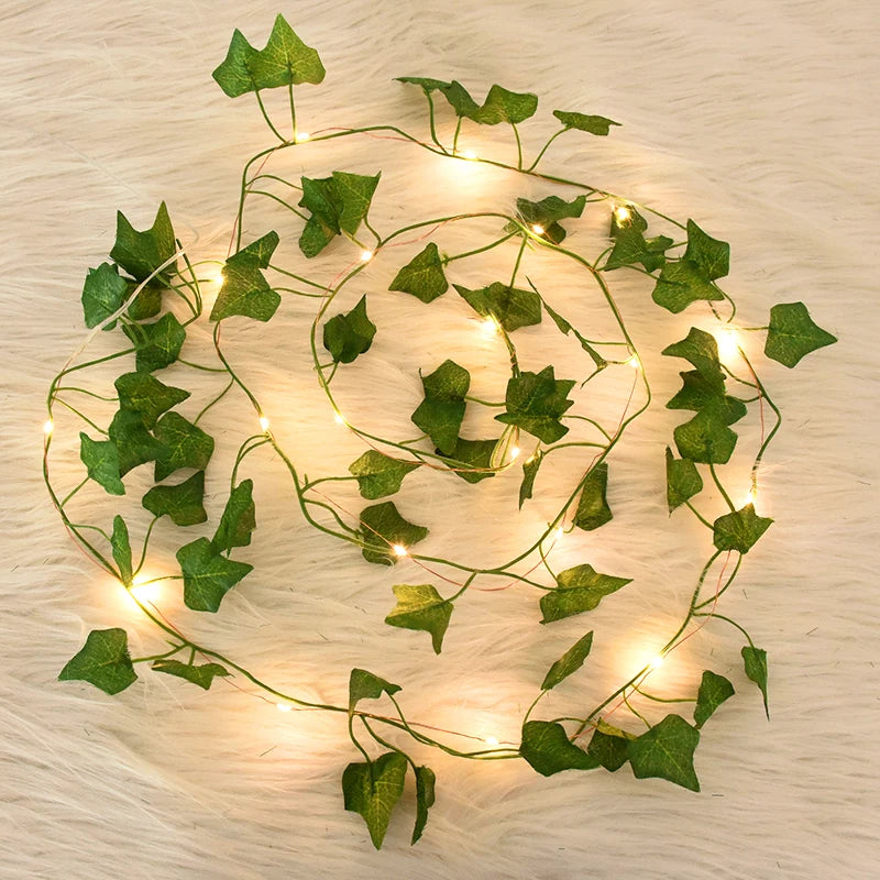2/5/10M Silk Leaves Fake Creeper Green Leaf Ivy Vine LED String Lights for Home Wedding Party Hanging Garland Artificial Plants