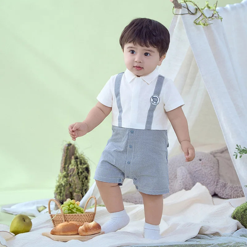 Dave Bella Baby Boys Bodysuits Plaid Short Sleeves Summer Jumpsuit Romper 3-24 Monthes Kids Baby Newborn Clothing DB2251447