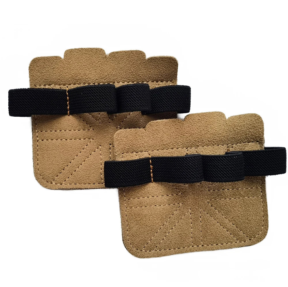 1 Pair Cowhide Weightlifting Gloves Four-finger Palm Protection Anti-slip Wear-resistant Fitness Sports Training Palm Guard