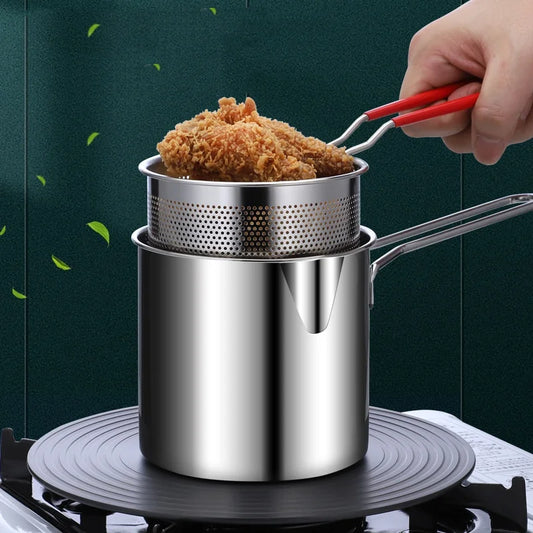 Stainless steel fryer with deep frying basket, multifunctional small pot, stainless steel french fries, fried chicken cookingpot