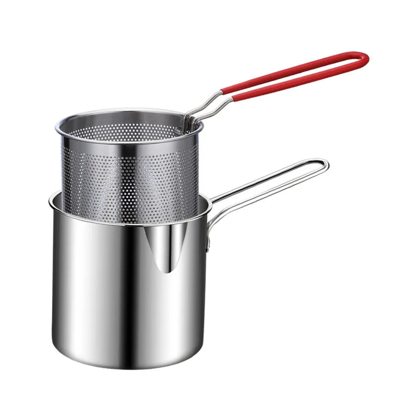 Stainless steel fryer with deep frying basket, multifunctional small pot, stainless steel french fries, fried chicken cookingpot