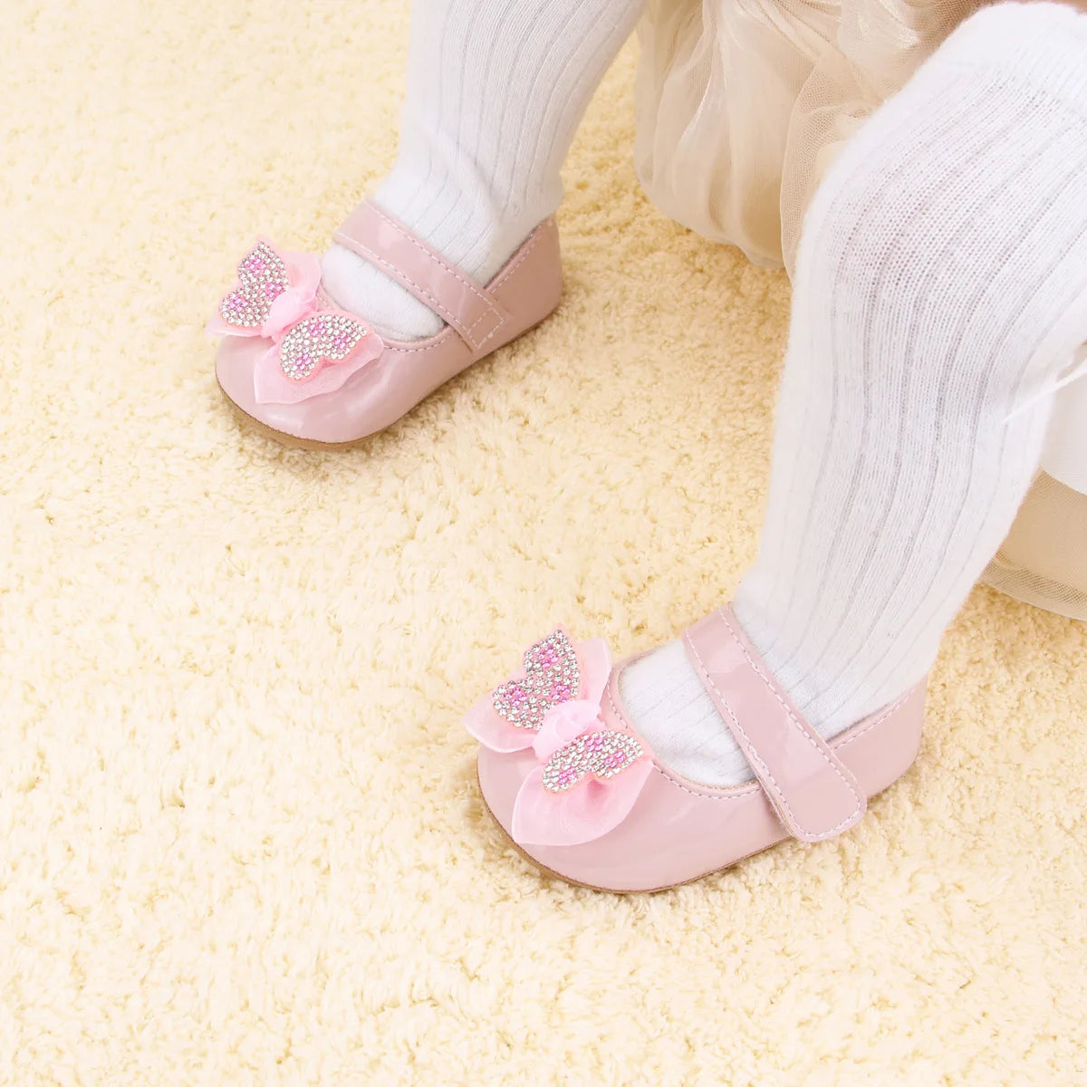 Casual Cute Rhinestone Bowknot Decor Mary Jane Shoes For Baby Girls, Lightweight Non-slip Walking Shoes For Spring And Autumn